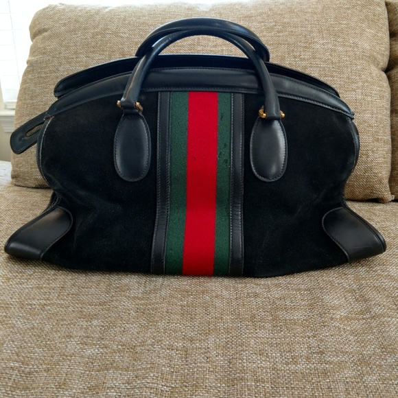 Vintage Suede Gucci Duffel Travel Overnight Bag - Picture 2 of 8